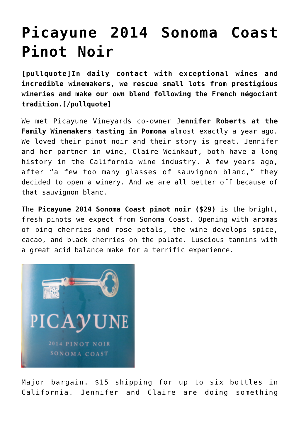 Picayune 2014 Sonoma Coast Pinot Noir,Pinotfest