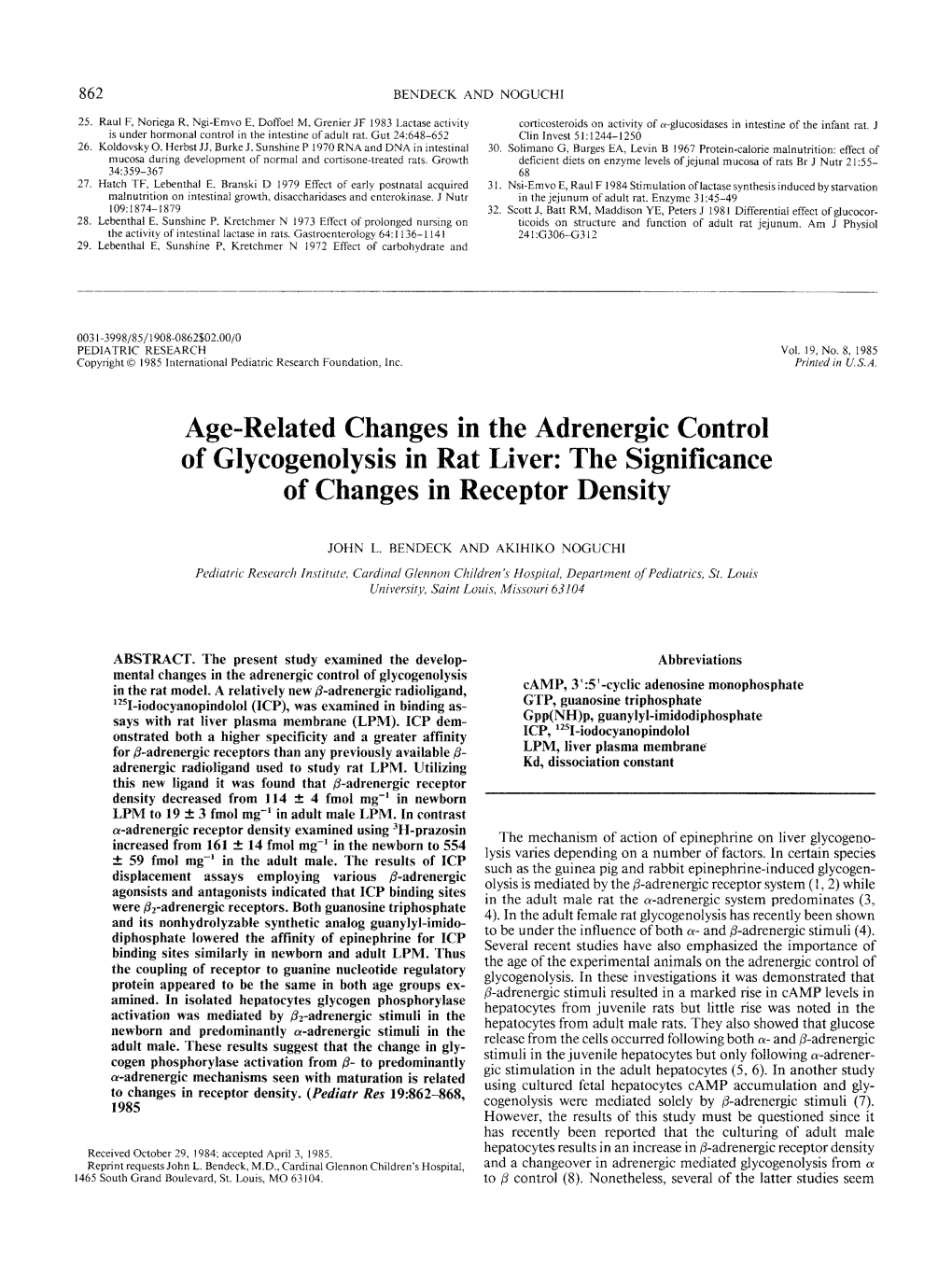 Age-Related Changes in the Adrenergic Control of Glycogenolysis in Rat Liver: the Significance of Changes in Receptor Density