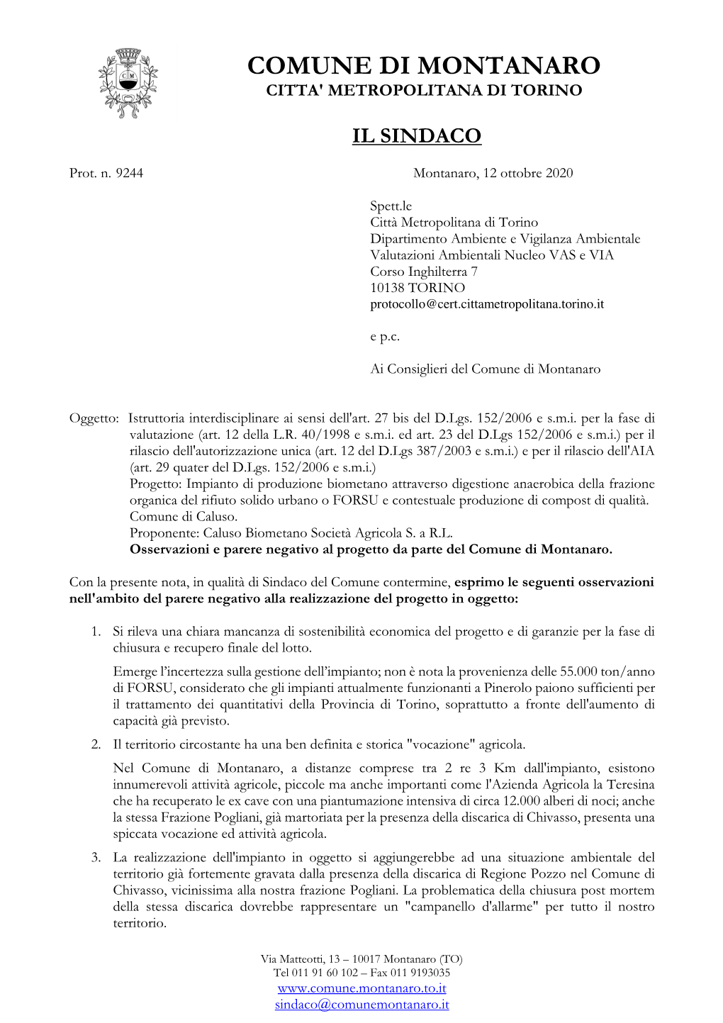 Comune Di Montanaro Citta' Metropolitana Di Torino