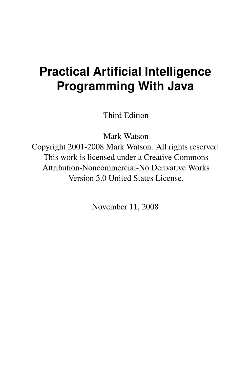 Practical Artificial Intelligence Programming with Java