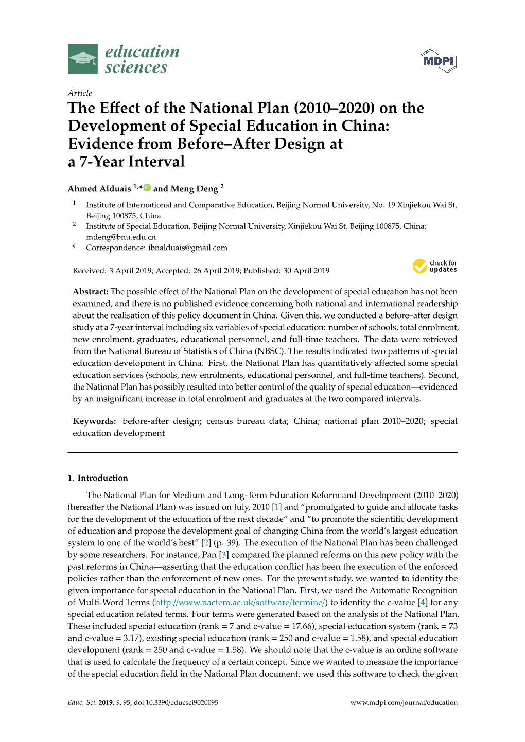 (2010–2020) on the Development of Special Education in China: Evidence from Before–After Design at a 7-Year Interval