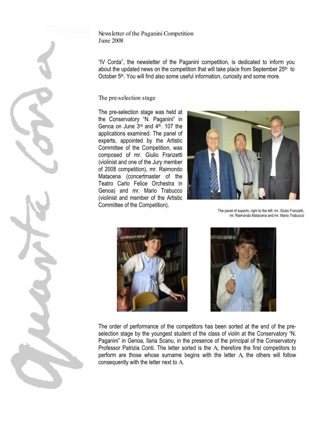 Newsletter of the Paganini Competition June 2008