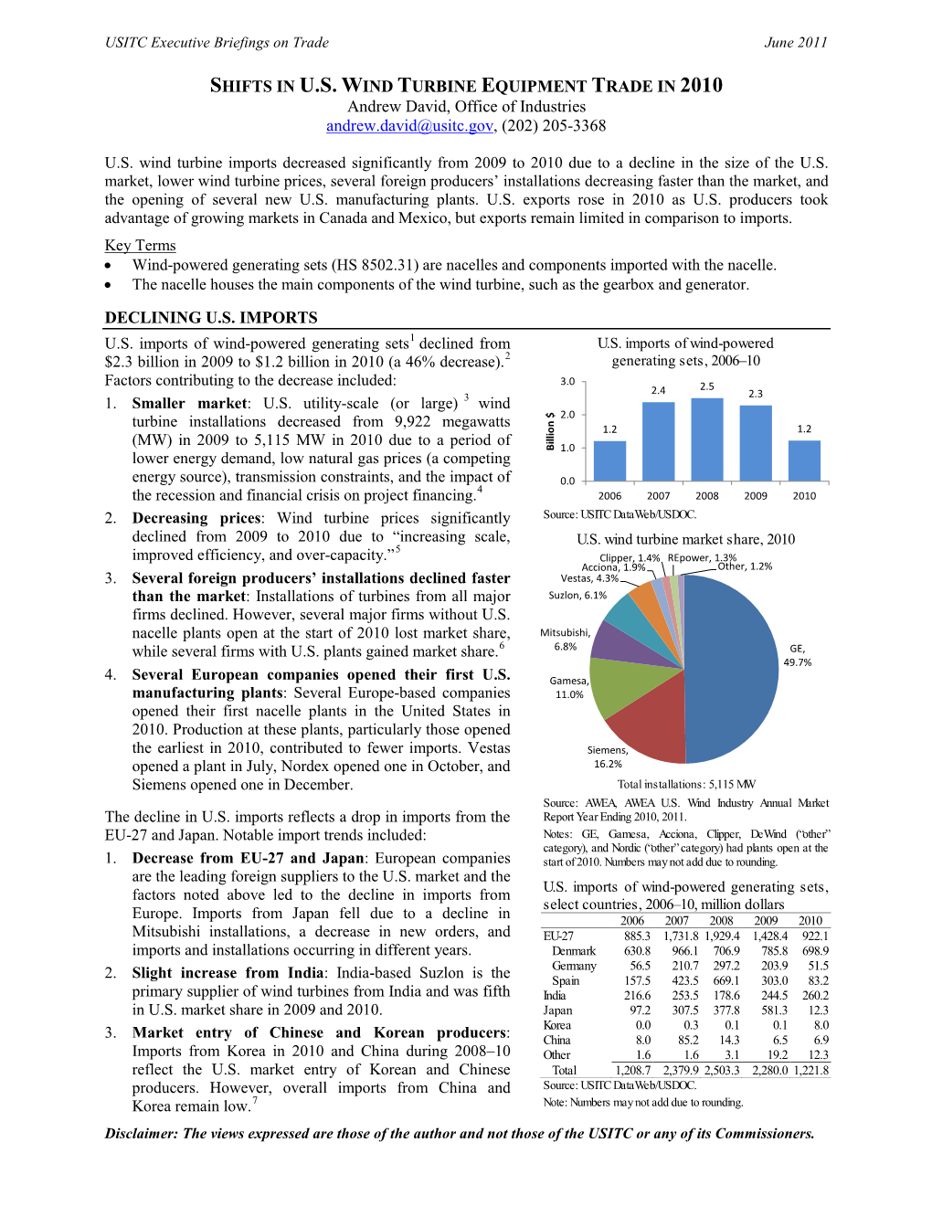 Growth in Wind Turbine Manufacturing and Trade