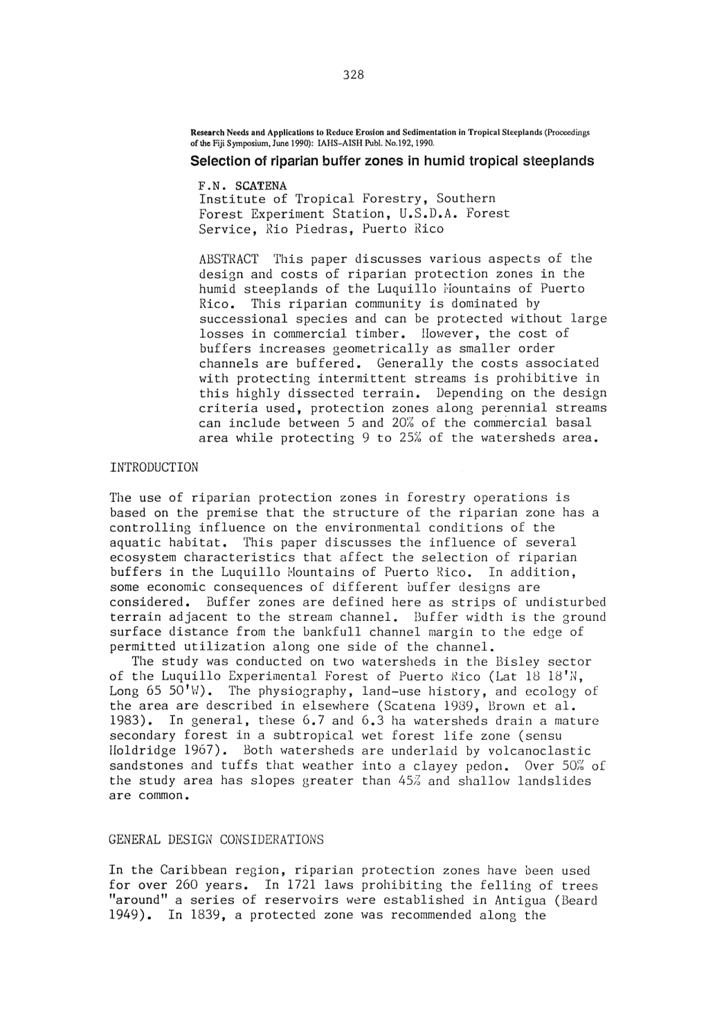 Selection of Riparian Buffer Zones in Humid Tropical Steeplands F.N