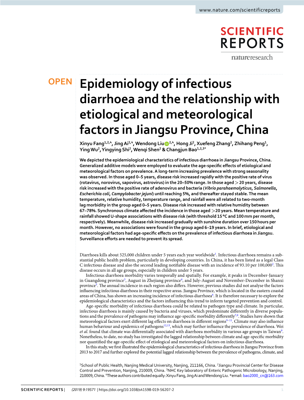 Epidemiology of Infectious Diarrhoea and the Relationship with Etiological