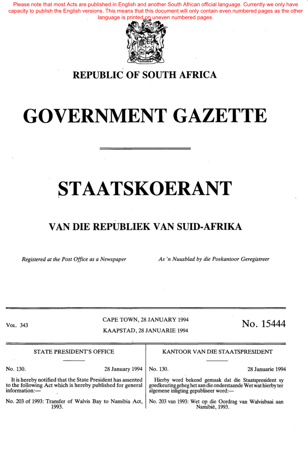 Transfer of Walvis Bay to Namibia Act 203 of 1993