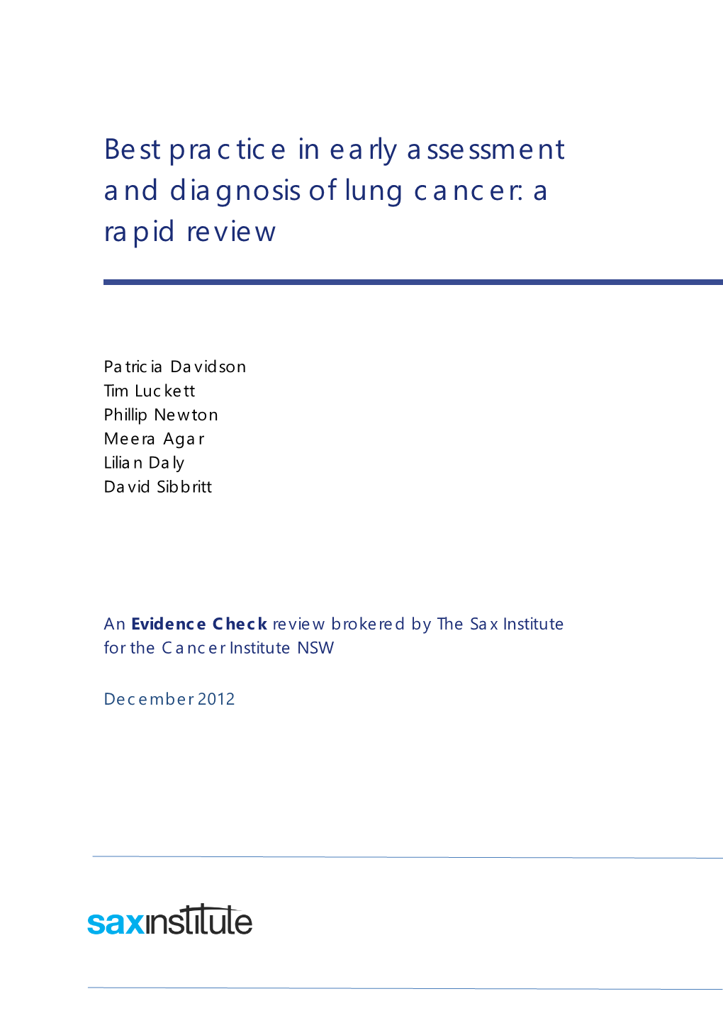 Best Practice in Early Assessment and Diagnosis of Lung Cancer: a Rapid Review