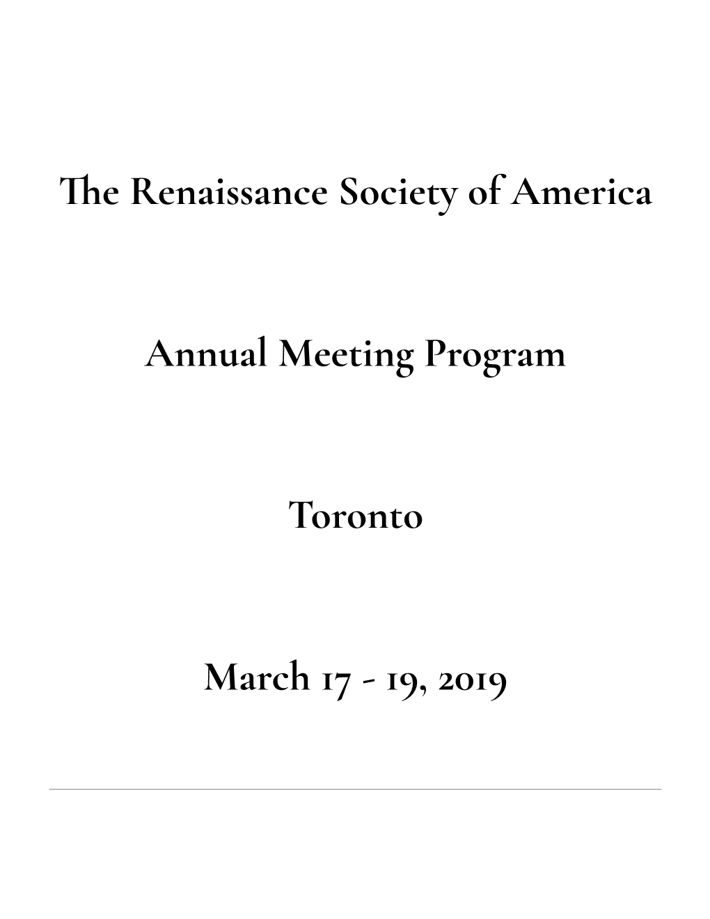 E Renaissance Society of America Annual Meeting Program Toronto