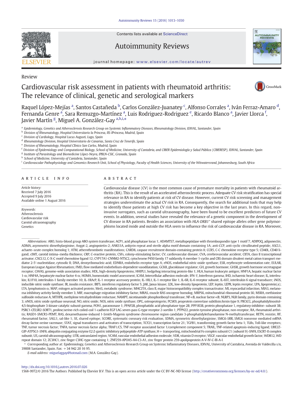 Cardiovascular Risk Assessment in Patients with Rheumatoid Arthritis: the Relevance of Clinical, Genetic and Serological Markers