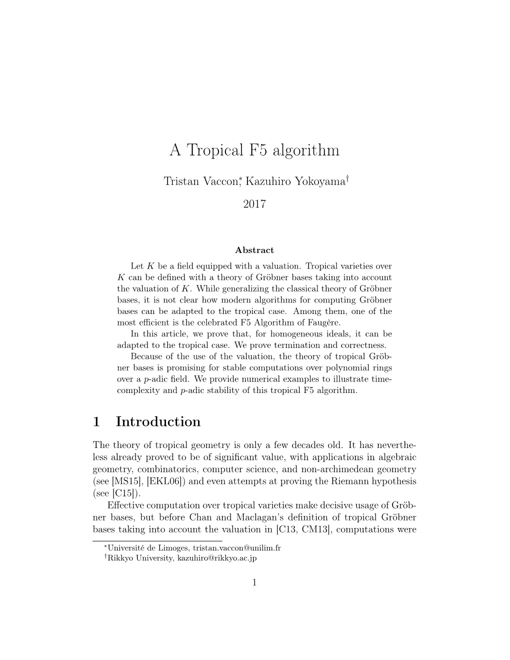 A Tropical F5 Algorithm