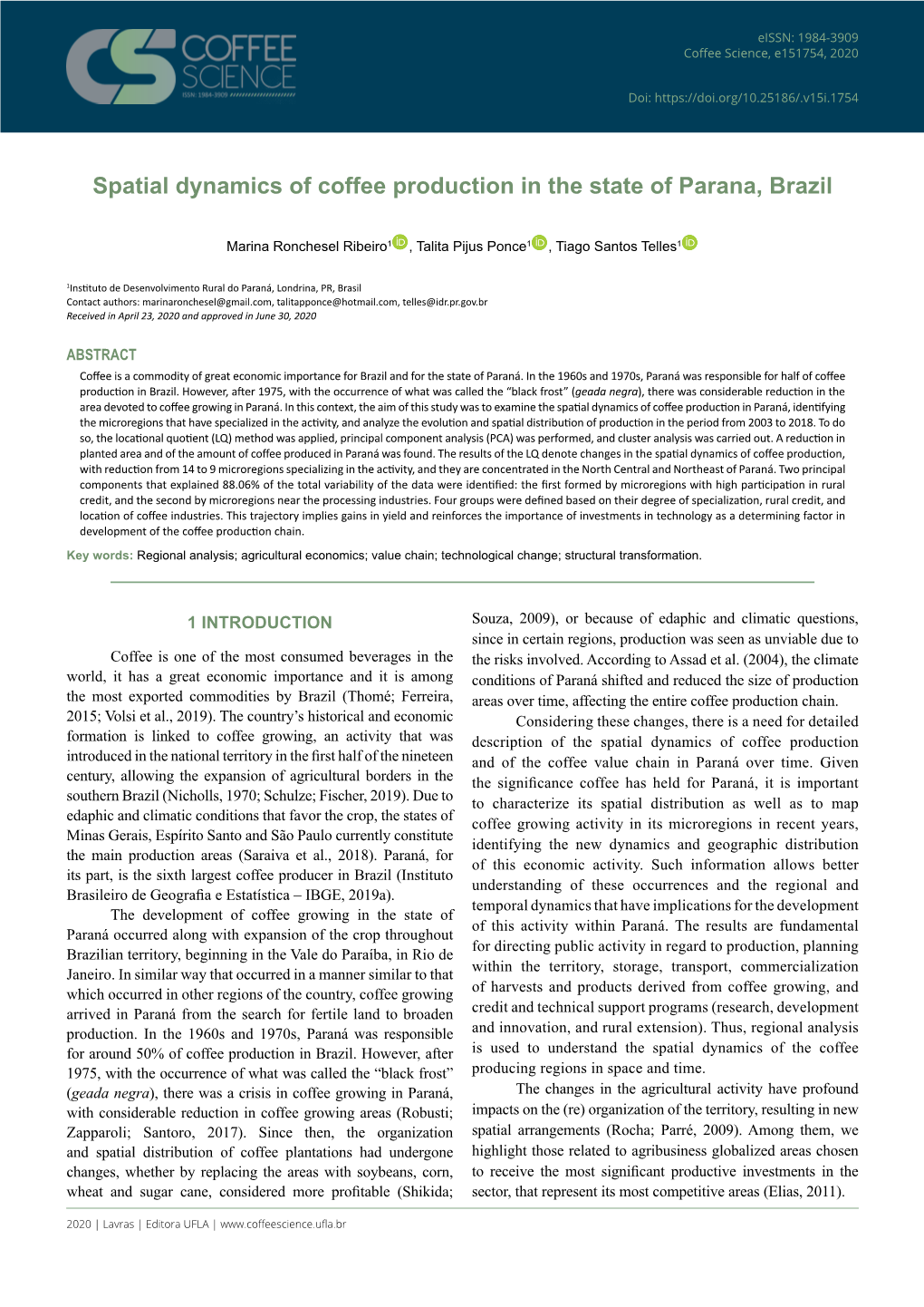 Spatial Dynamics of Coffee Production in the State of Parana, Brazil