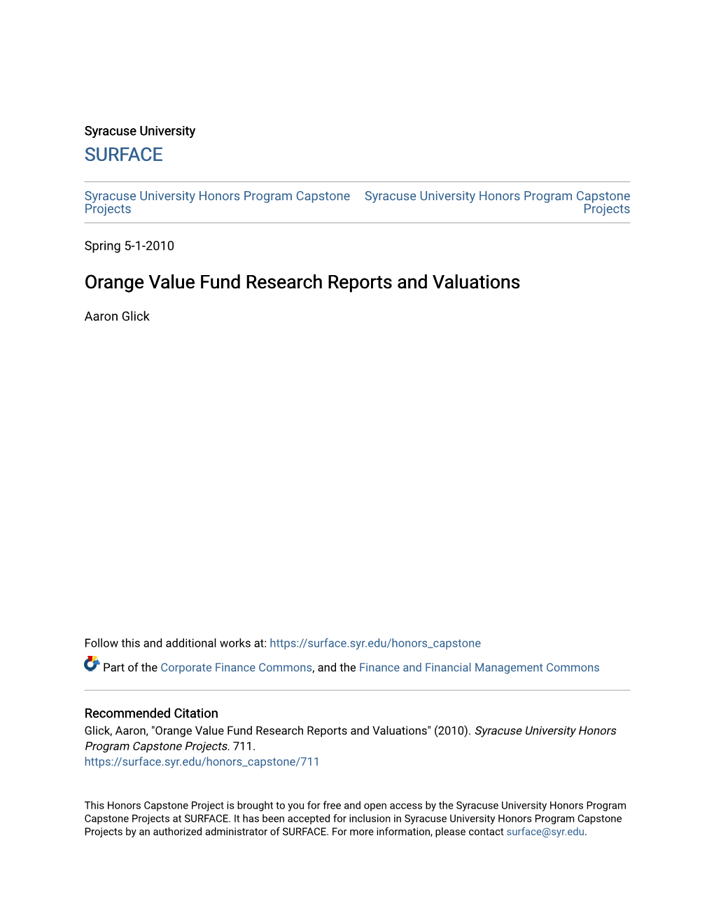 Orange Value Fund Research Reports and Valuations