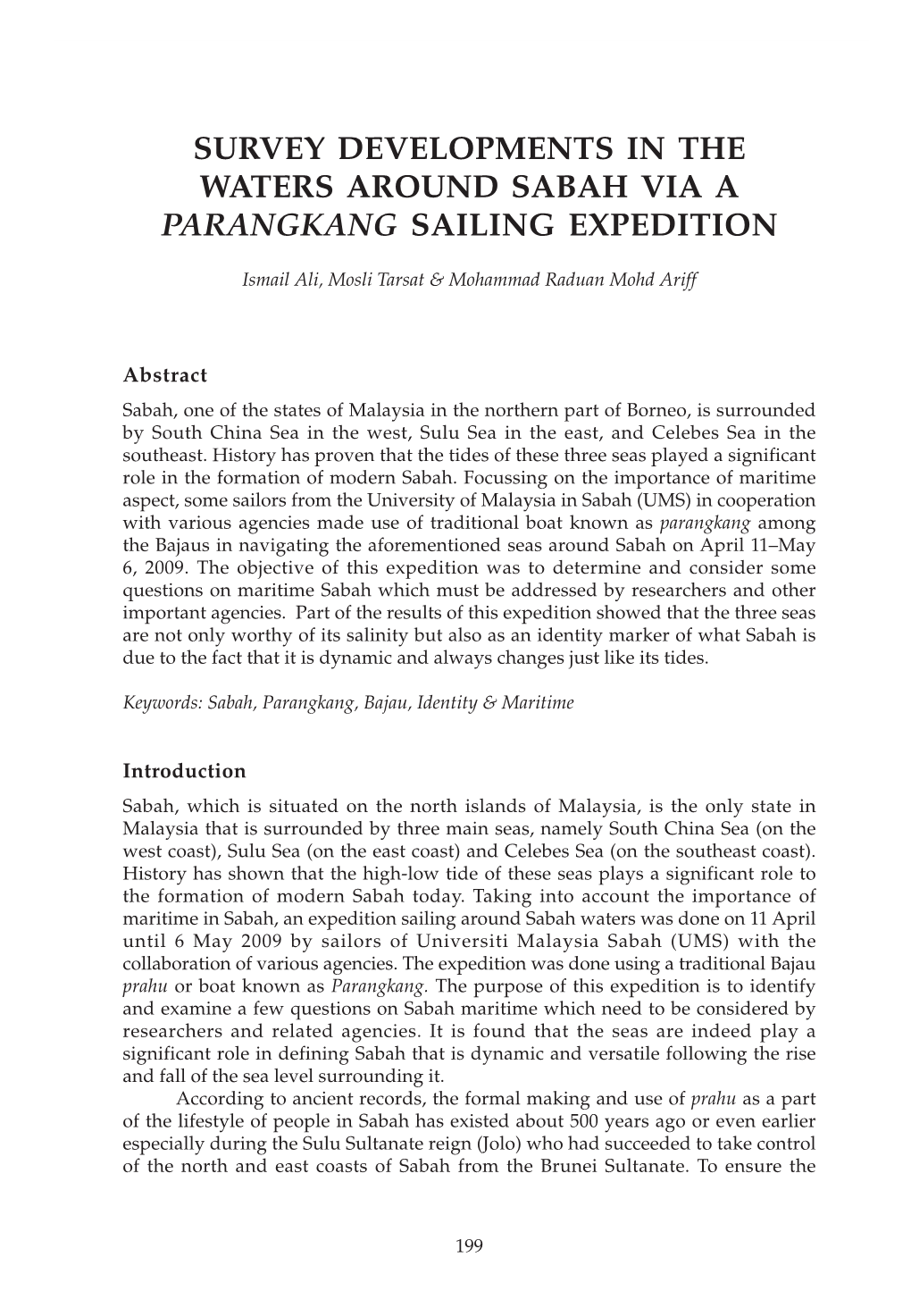 Survey Developments in the Waters Around Sabah Via a Parangkang Sailing Expedition