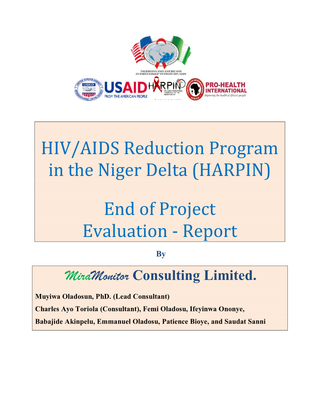HIV/AIDS Reduction Program in the Niger Delta (HARPIN) End of Project Evaluation