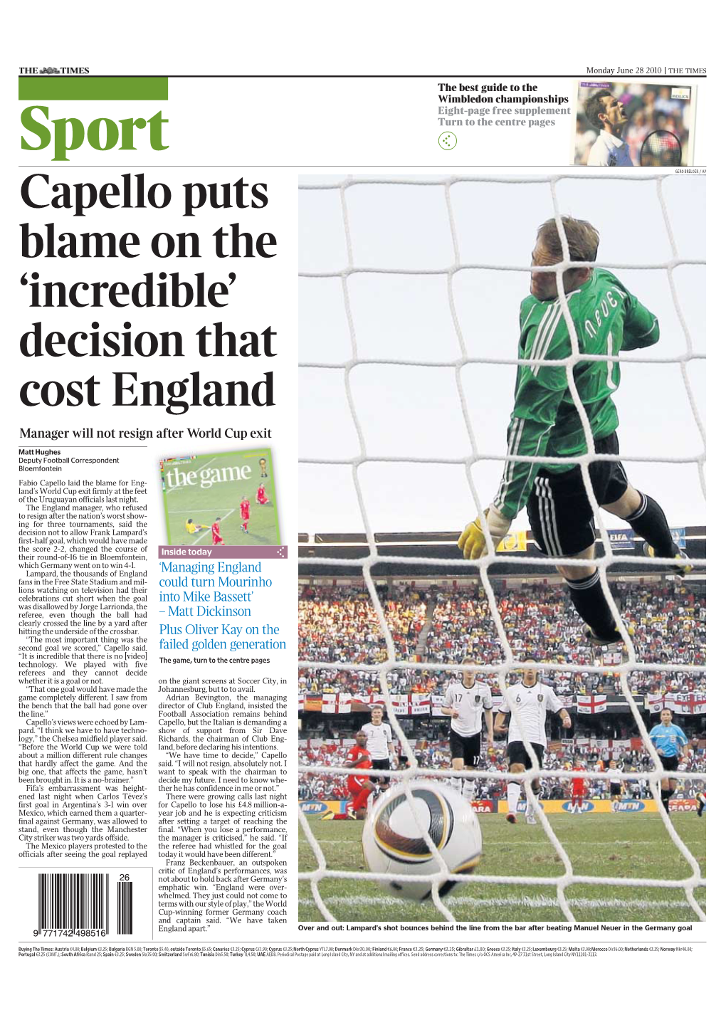 Capello Puts Blame on the ‘Incredible’ Decision That Cost England Manager Will Not Resign After World Cup Exit