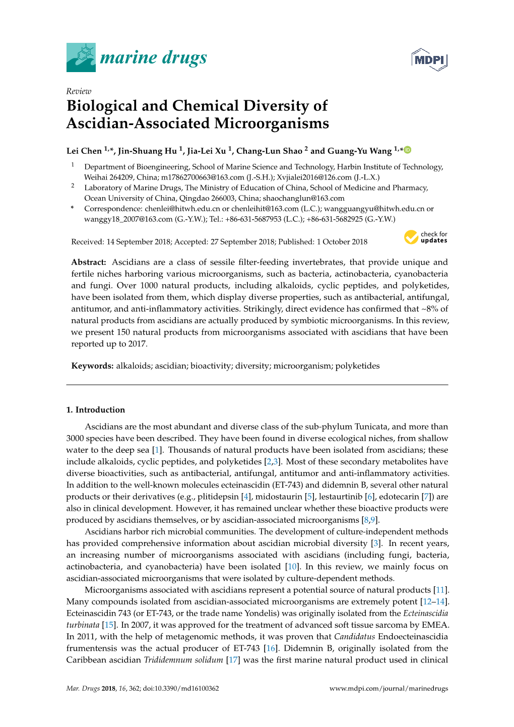 Biological and Chemical Diversity of Ascidian-Associated Microorganisms