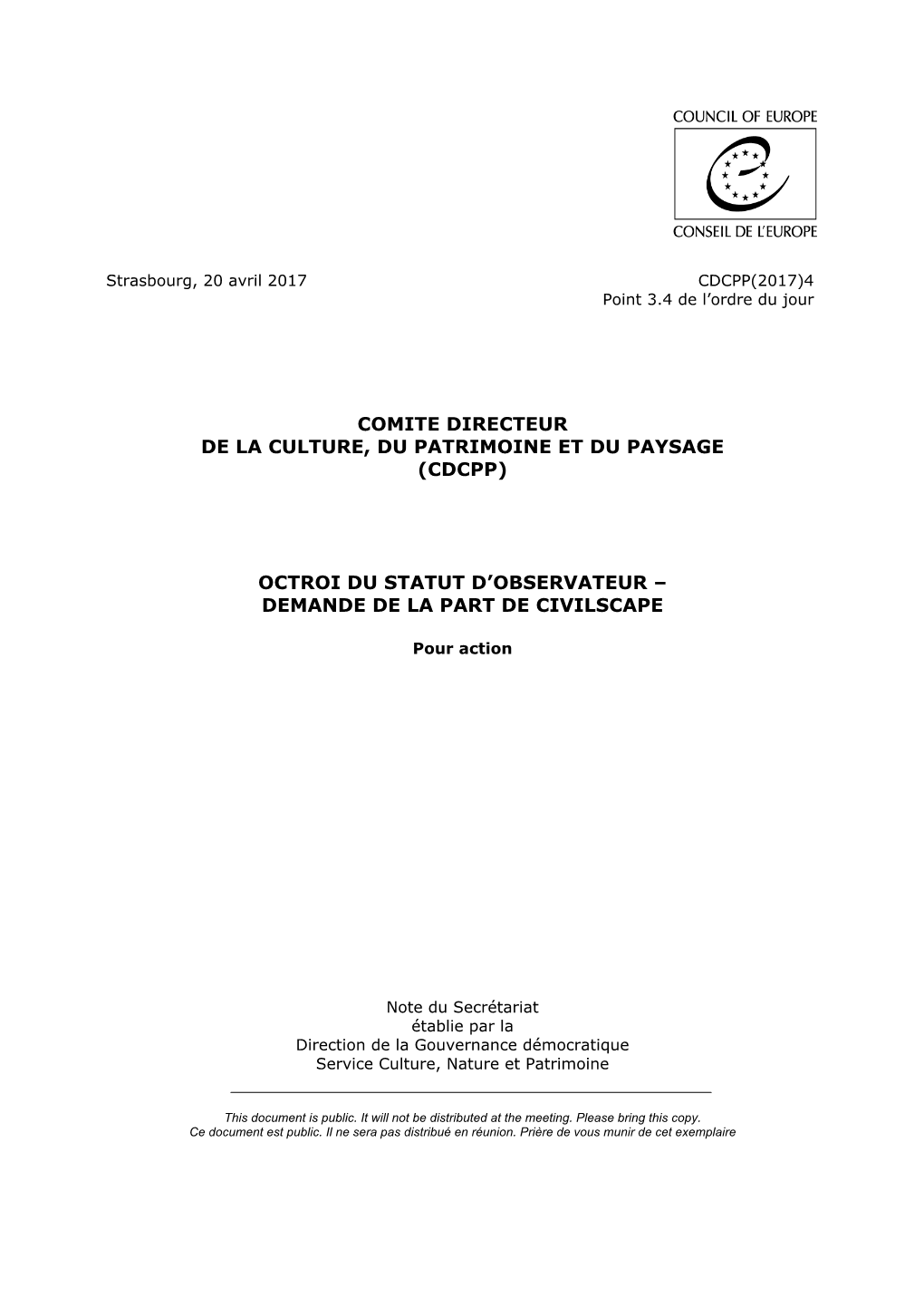 CDCPP(2017)4 Point 3.4 De L’Ordre Du Jour