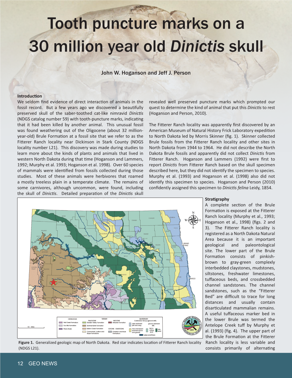 Tooth Puncture Marks on a 30 Million Year Old Dinictis Skull