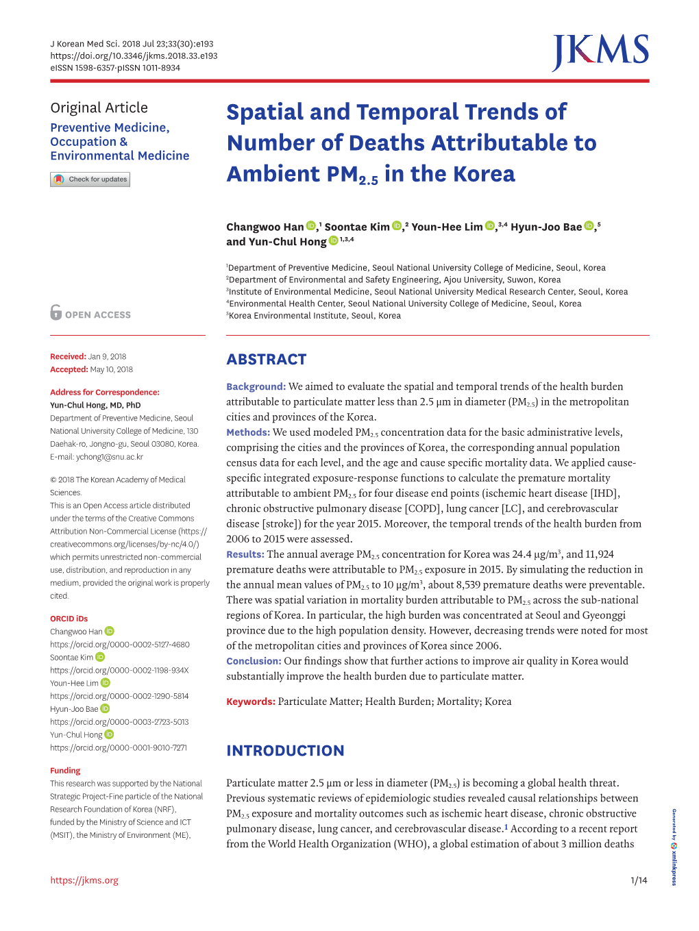 Spatial and Temporal Trends of Number of Deaths Attributable To