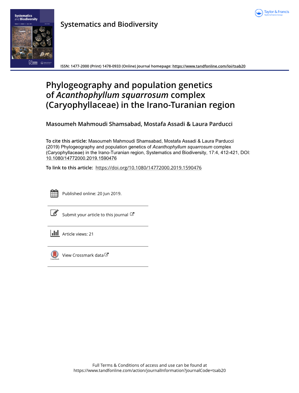 Phylogeography and Population Genetics of Acanthophyllum Squarrosum Complex (Caryophyllaceae) in the Irano-Turanian Region