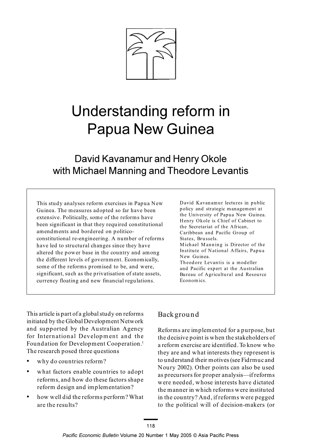 Understanding Reform in Papua New Guinea