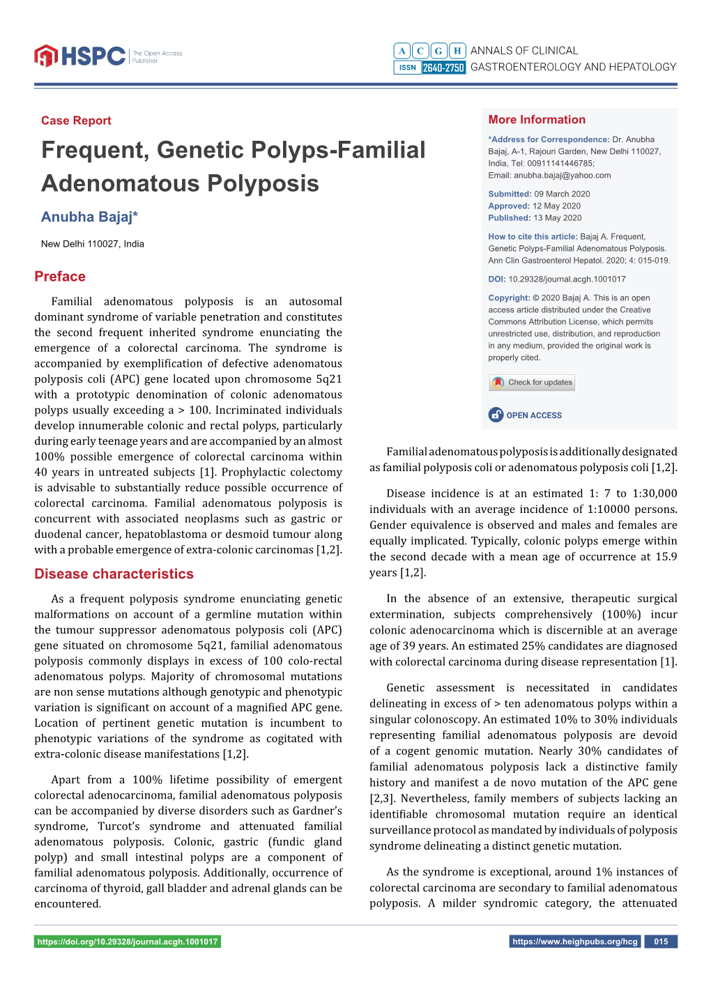 Frequent, Genetic Polyps-Familial Adenomatous Polyposis