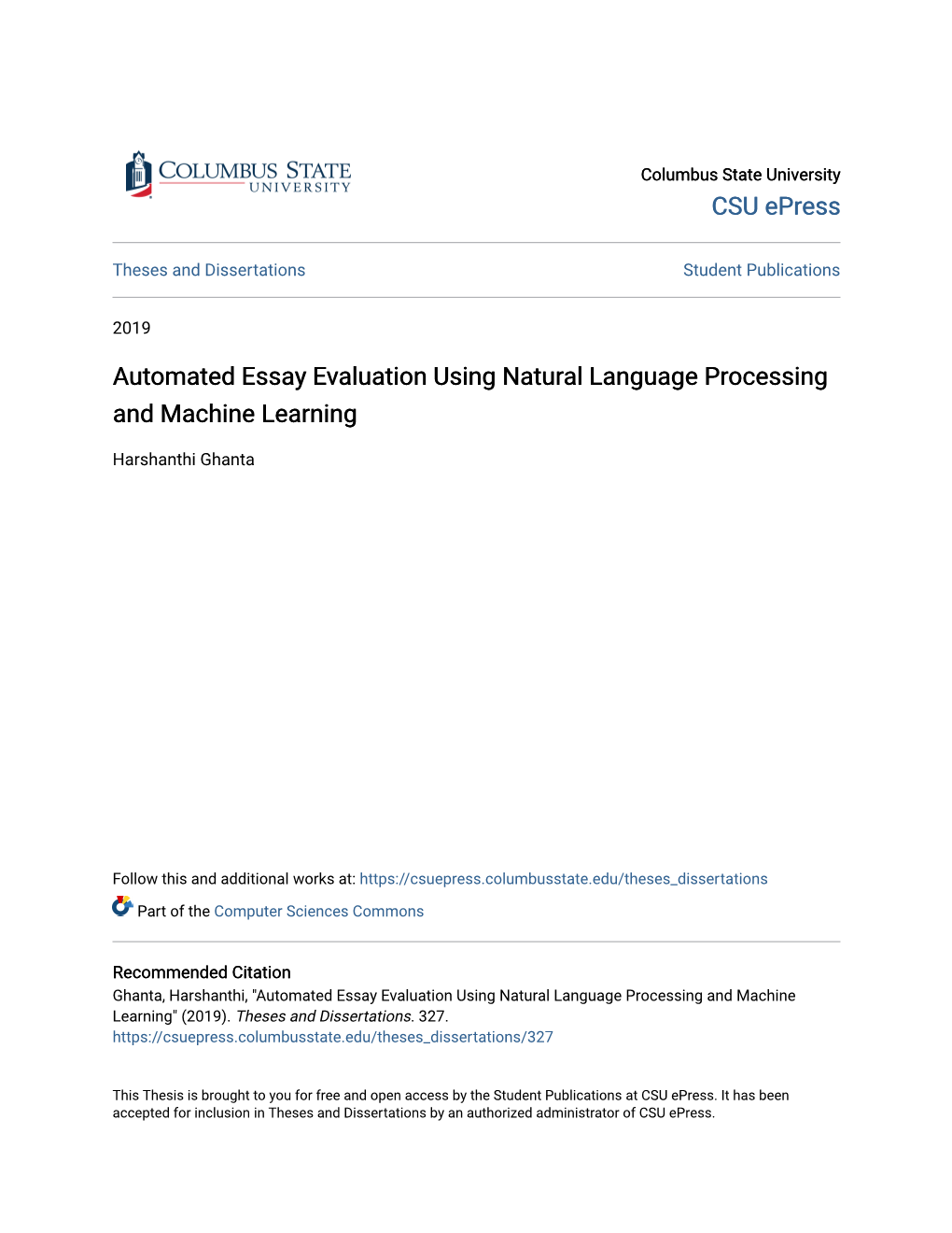 Automated Essay Evaluation Using Natural Language Processing and Machine Learning
