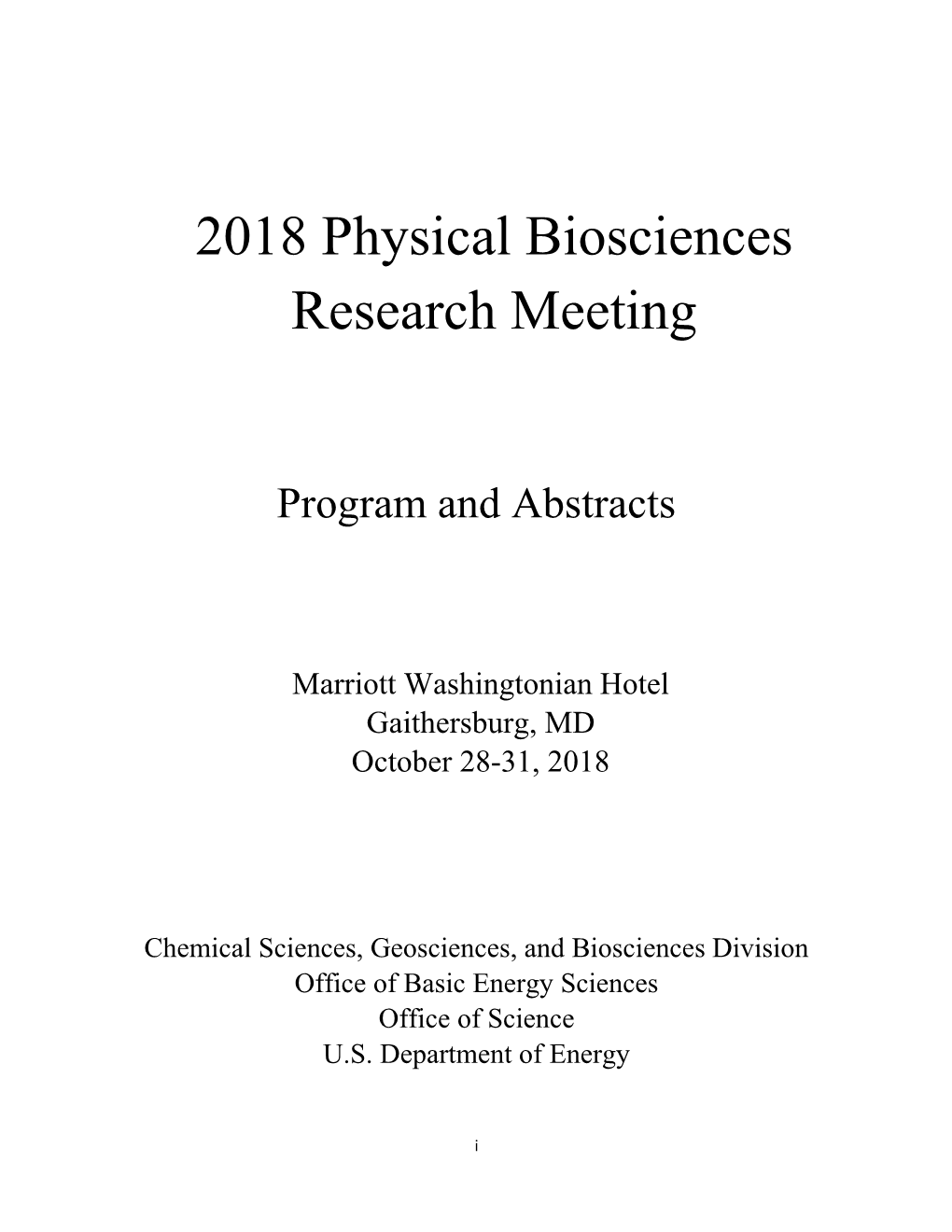 2018 Physical Biosciences Research Meeting