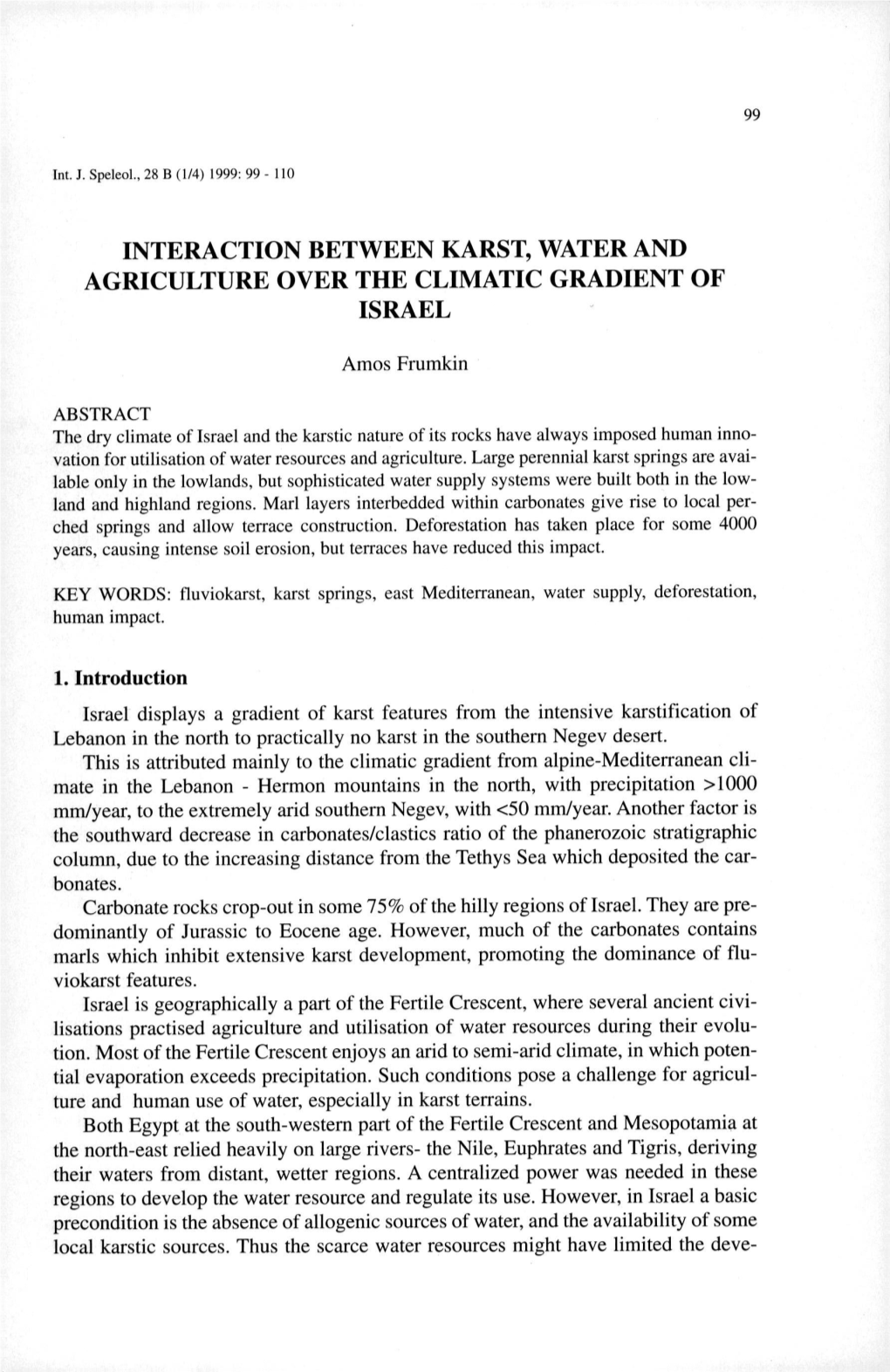 Interaction Between Karst, Water and Agriculture Over the Climatic Gradient of Israel