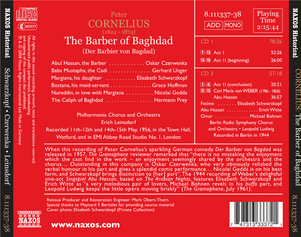 CORNELIUS the Barber of Baghdad