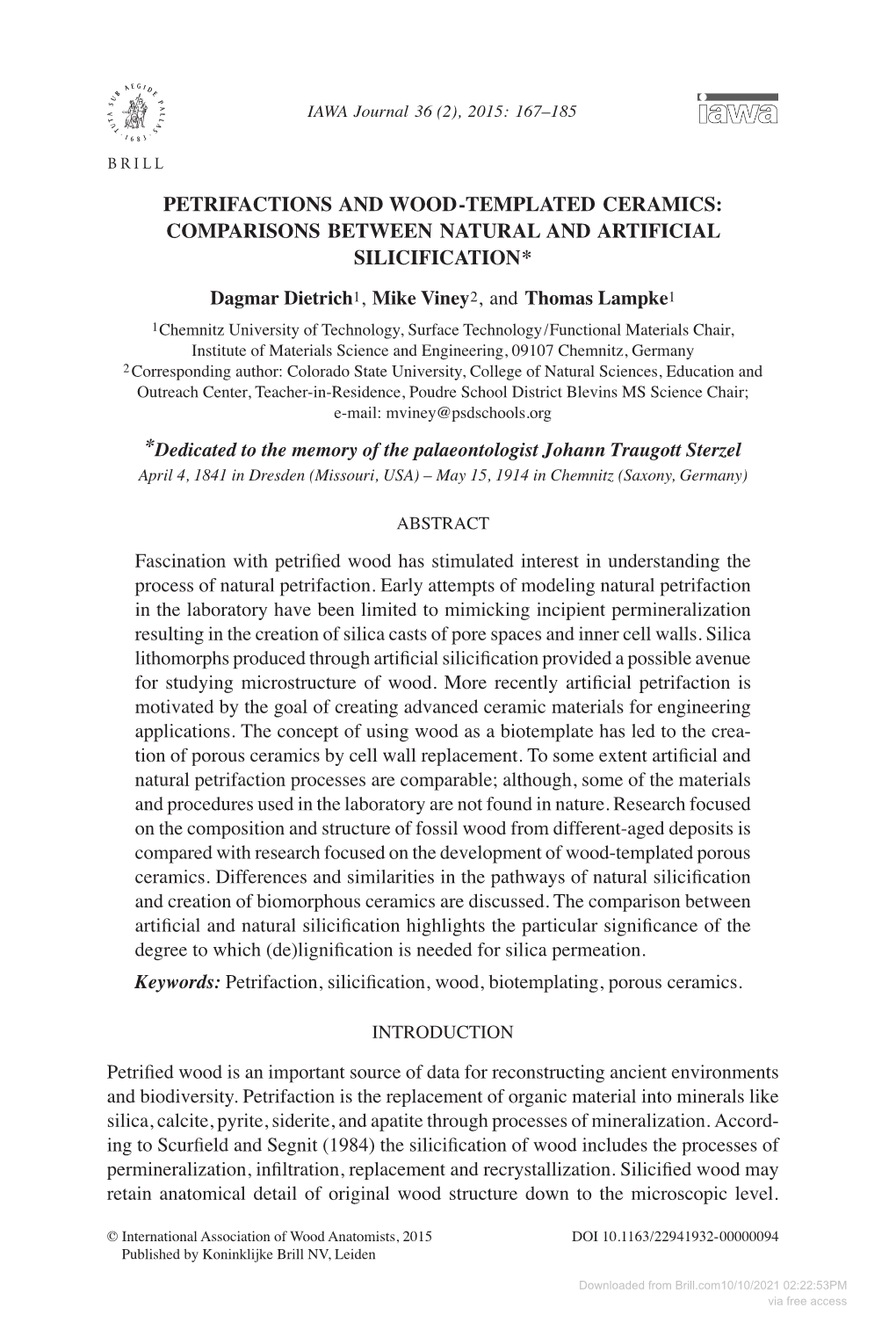 Petrifactions and Wood-Templated Ceramics: Comparisons Between Natural and Artificial Silicification*