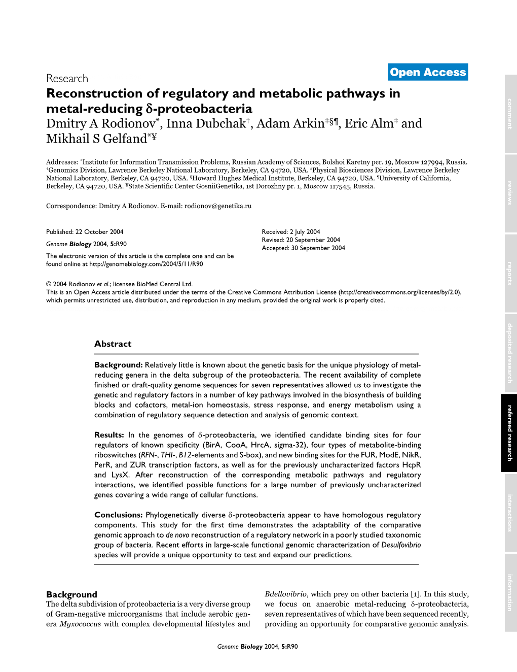 Reconstruction of Regulatory and Metabolic