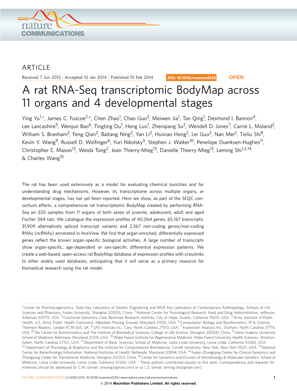 A Rat RNA-Seq Transcriptomic Bodymap Across 11 Organs and 4 Developmental Stages