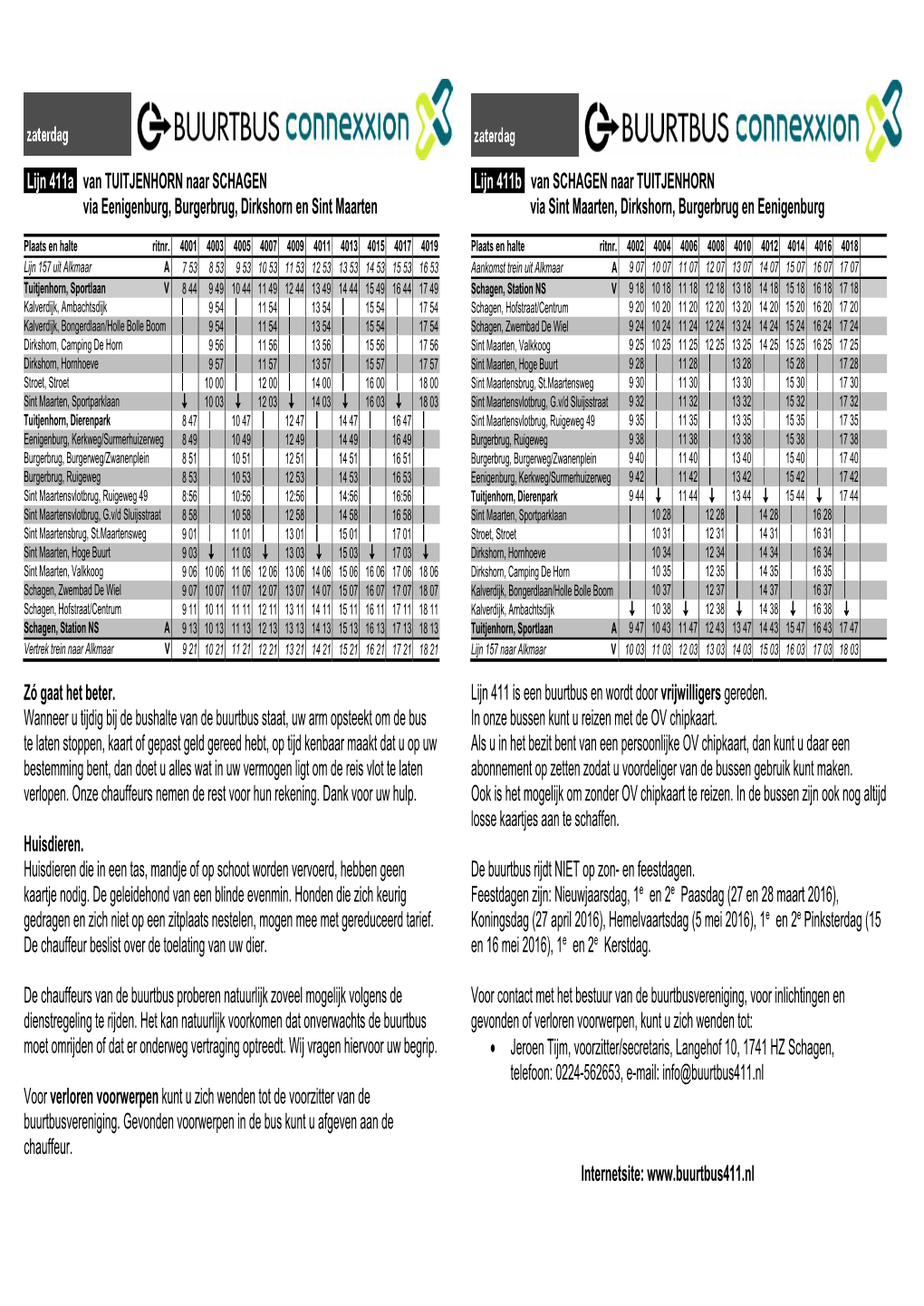 Lijn 411A Van TUITJENHORN Naar SCHAGEN Via Eenigenburg