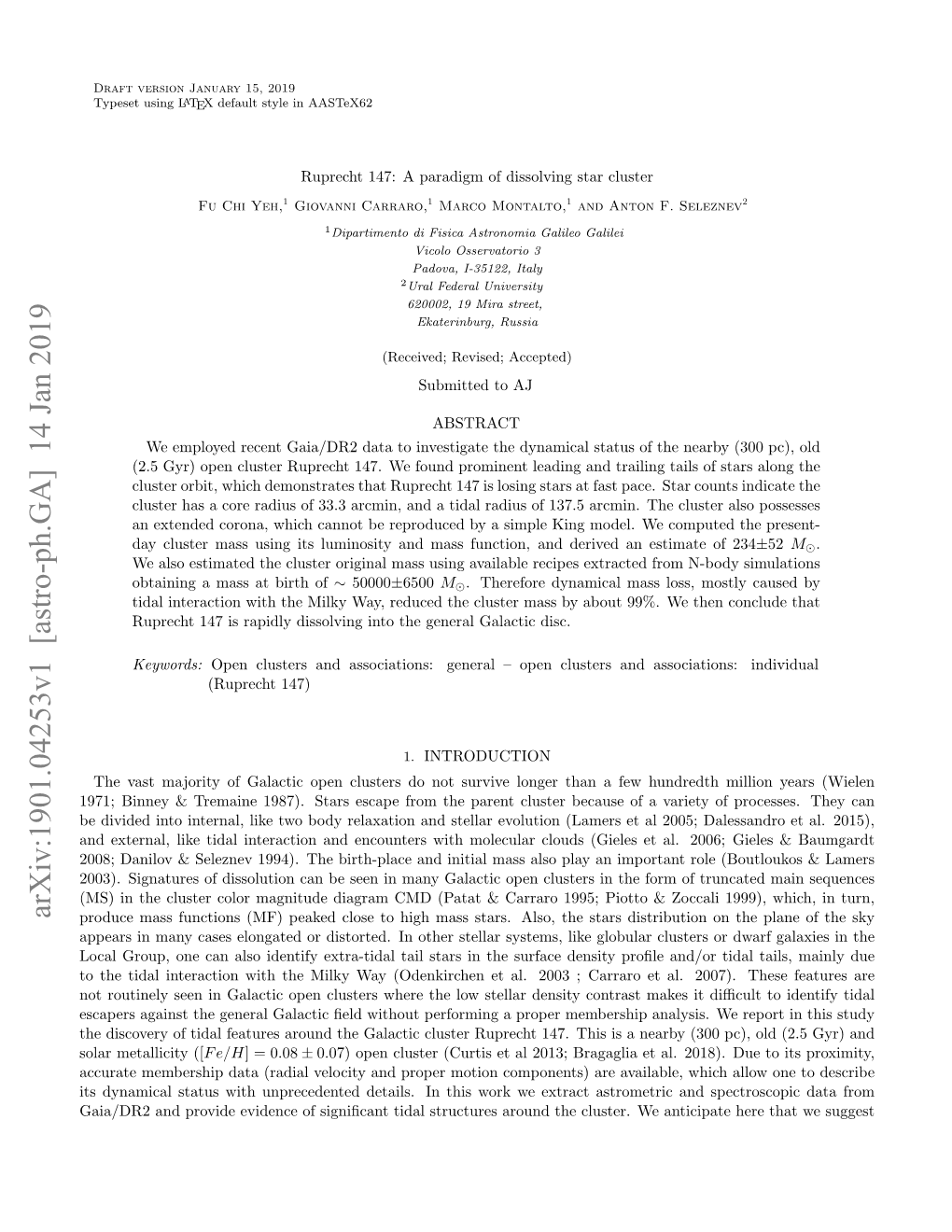 Arxiv:1901.04253V1 [Astro-Ph.GA] 14 Jan 2019 Produce Mass Functions (MF) Peaked Close to High Mass Stars