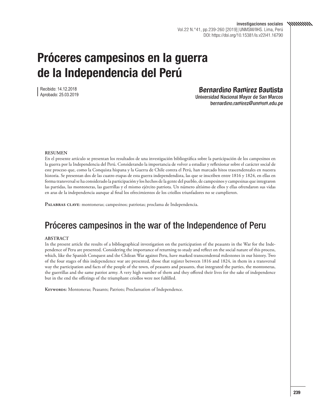 Próceres Campesinos En La Guerra De La Independencia Del Perú