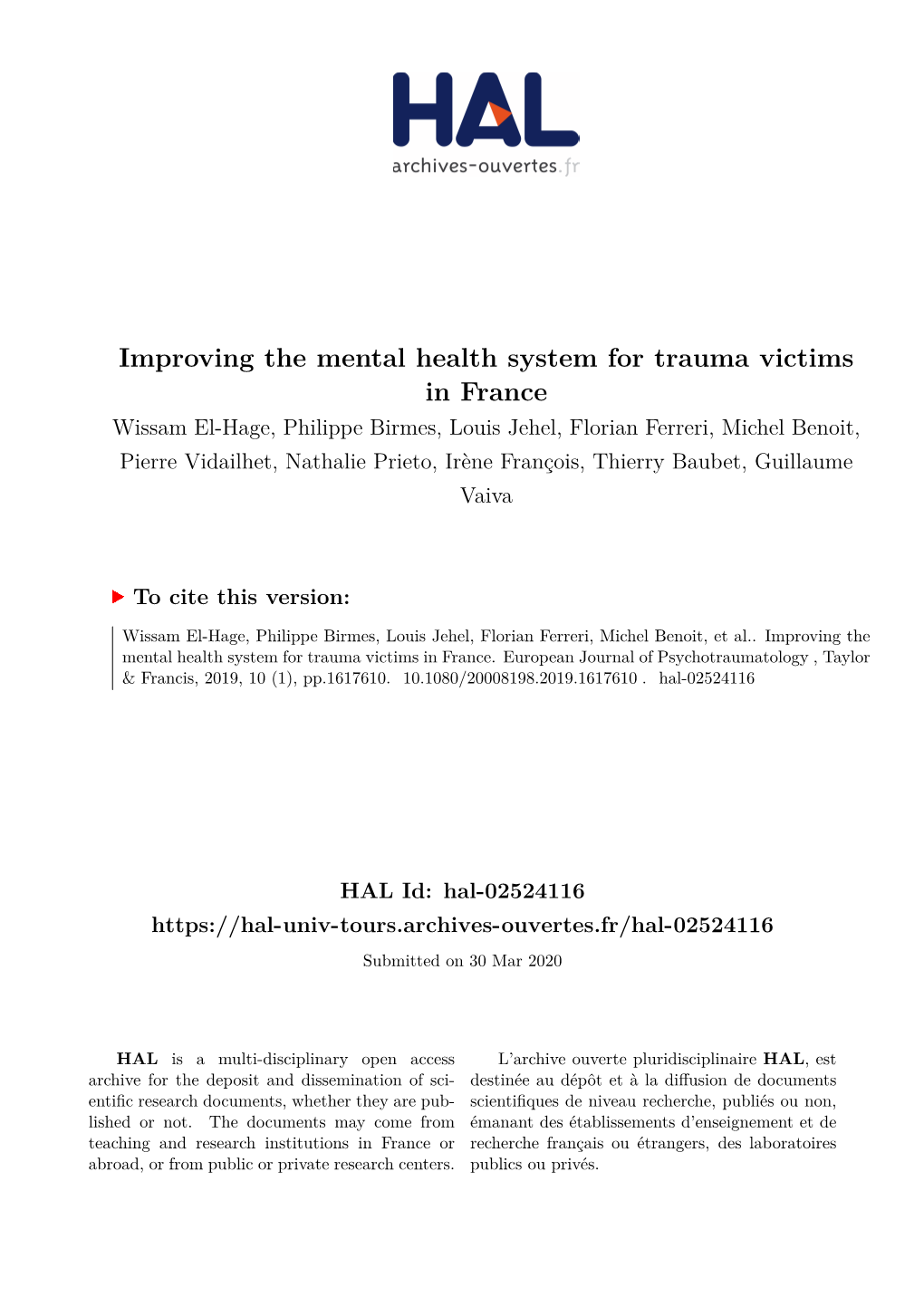 Improving the Mental Health System for Trauma Victims in France