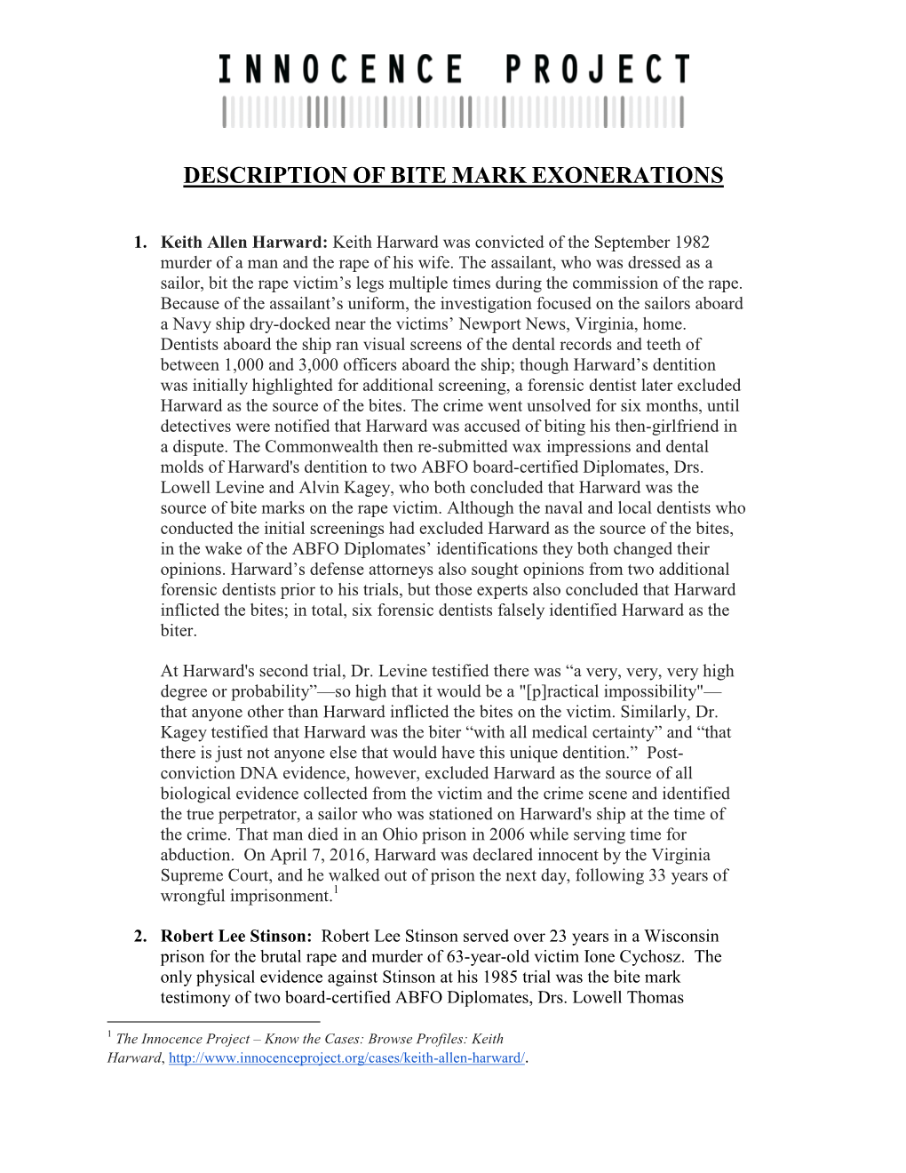 Description of Bite Mark Exonerations