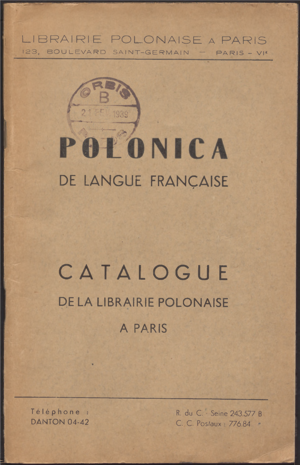 Catalogu E De La Librairie Polonaise a Paris