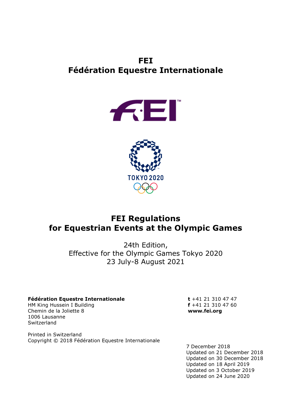 FEI Fédération Equestre Internationale FEI Regulations For