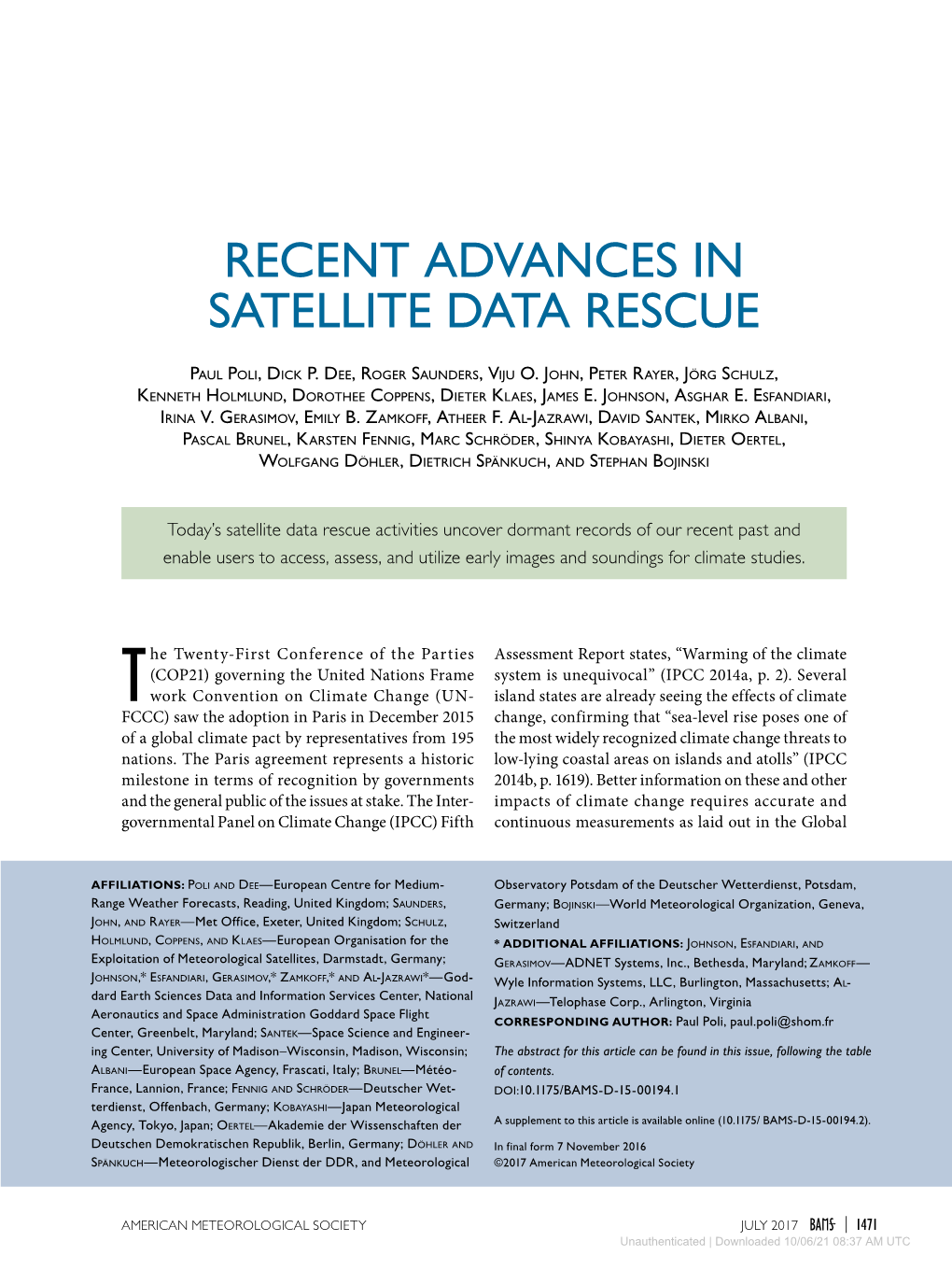 Recent Advances in Satellite Data Rescue