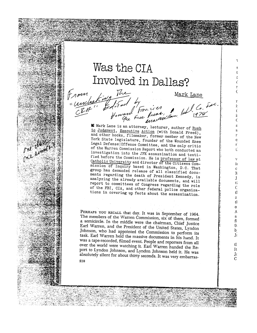 Was the CIA Involved in Dallas?� 211 Sing with the Film Going Through the Camera, the Tape Going Through Recorders, and Johnson Not Saying Anything