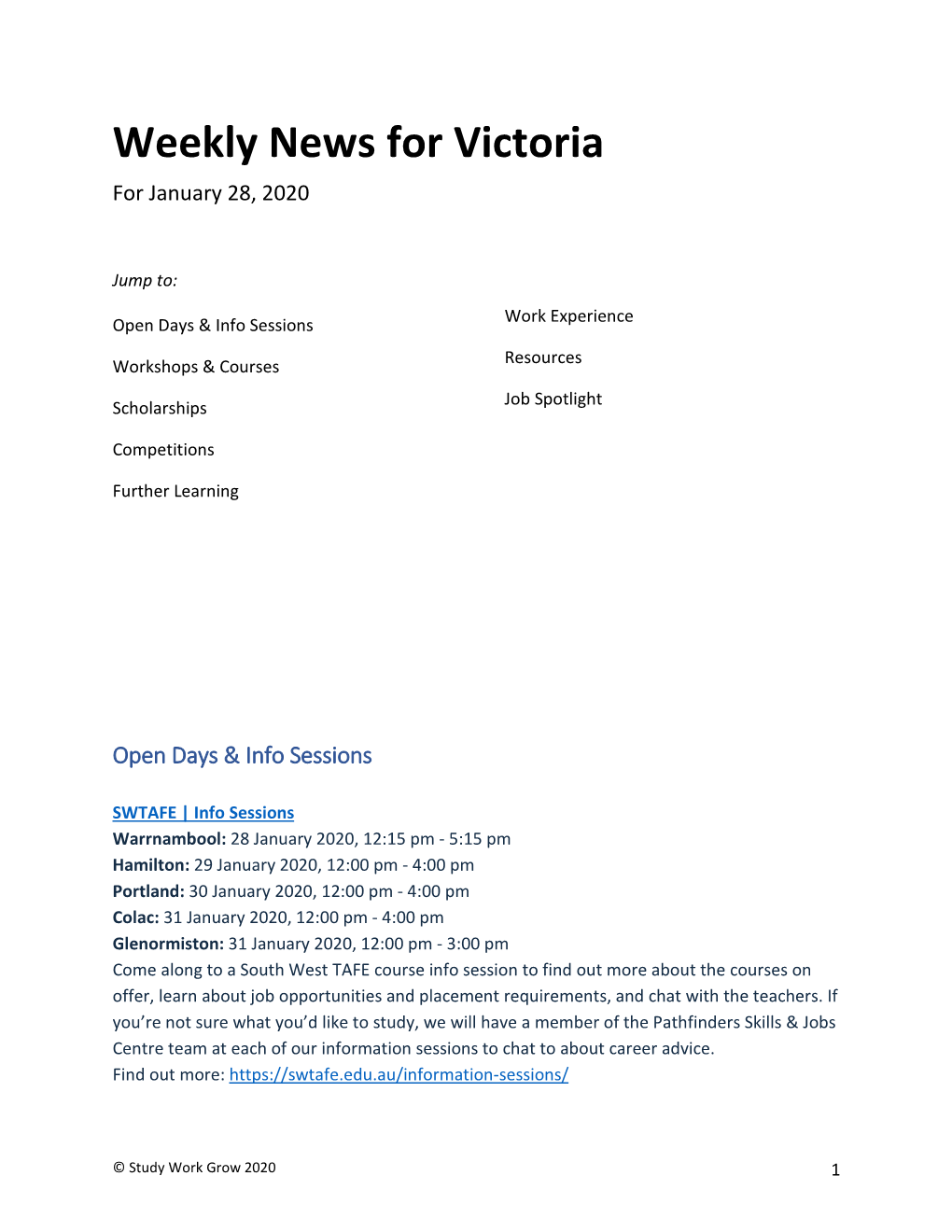 Weekly News for Victoria for January 28, 2020