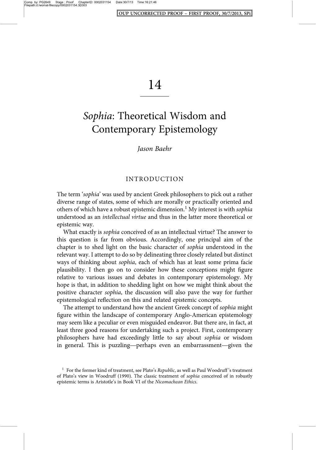 Sophia: Theoretical Wisdom and Contemporary Epistemology