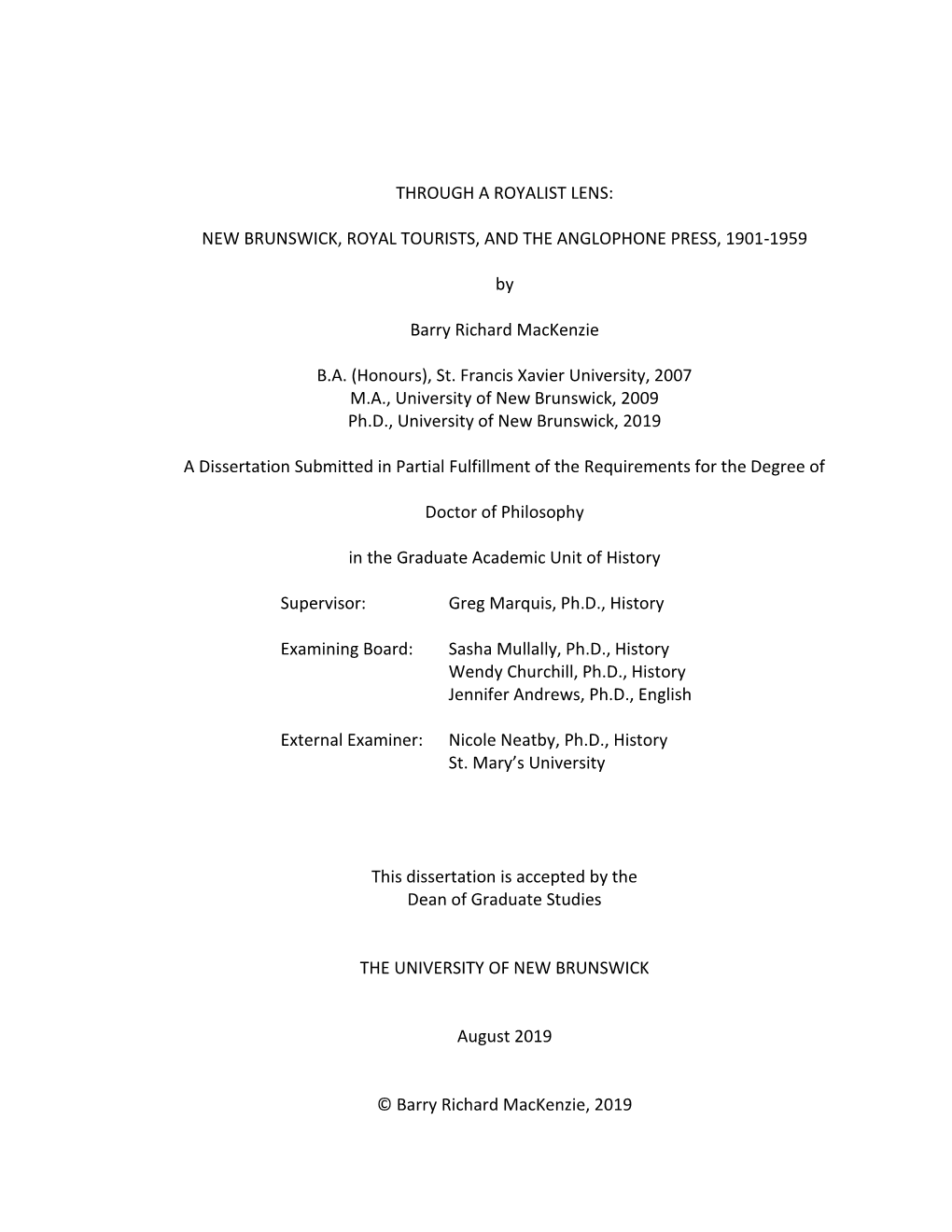 New Brunswick, Royal Tourists, and the Anglophone Press, 1901-1959