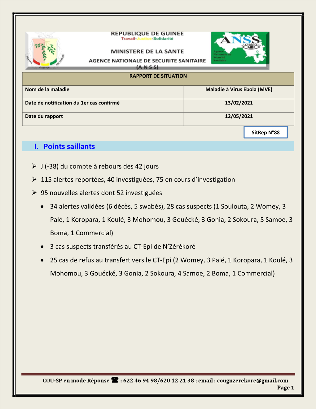 Sitrep Ndeg 88 Epidemie De