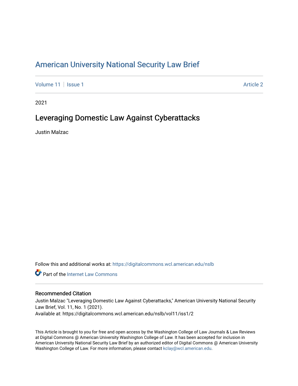 Leveraging Domestic Law Against Cyberattacks