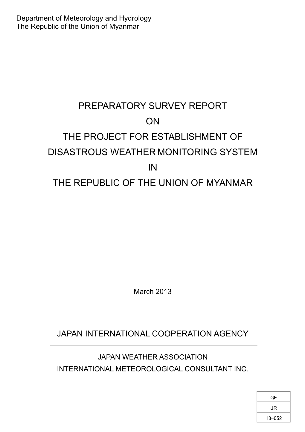 Preparatory Survey Report on the Project for Establishment Of