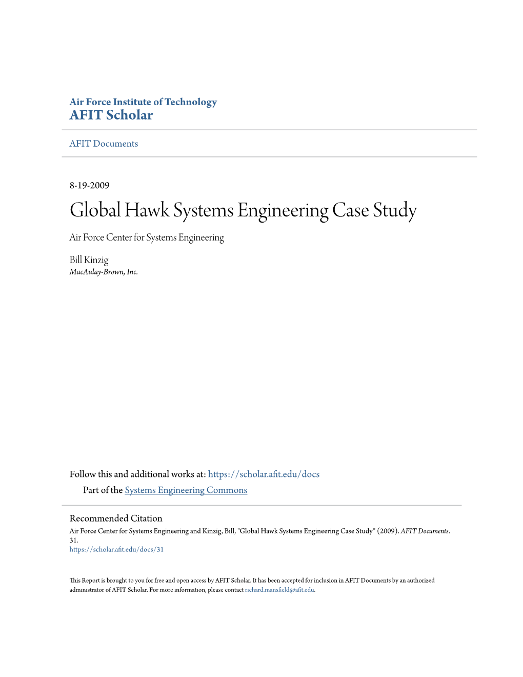 Global Hawk Systems Engineering Case Study Air Force Center for Systems Engineering