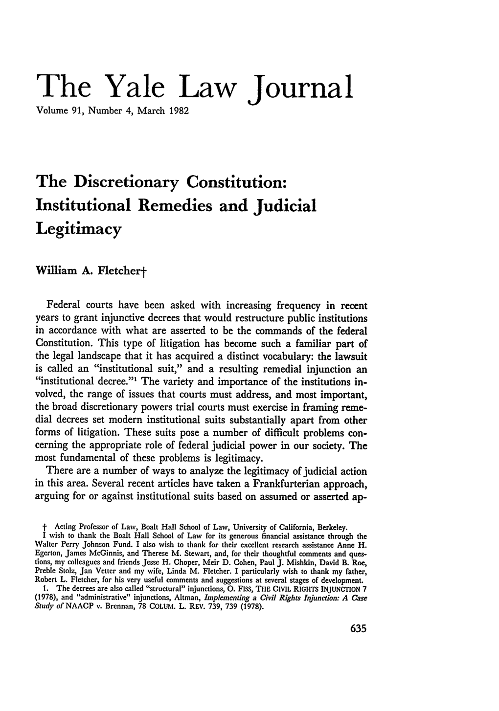 The Discretionary Constitution: Institutional Remedies and Judicial Legitimacy